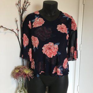 Leo & Nicole Navy & Pink Floral Blouse